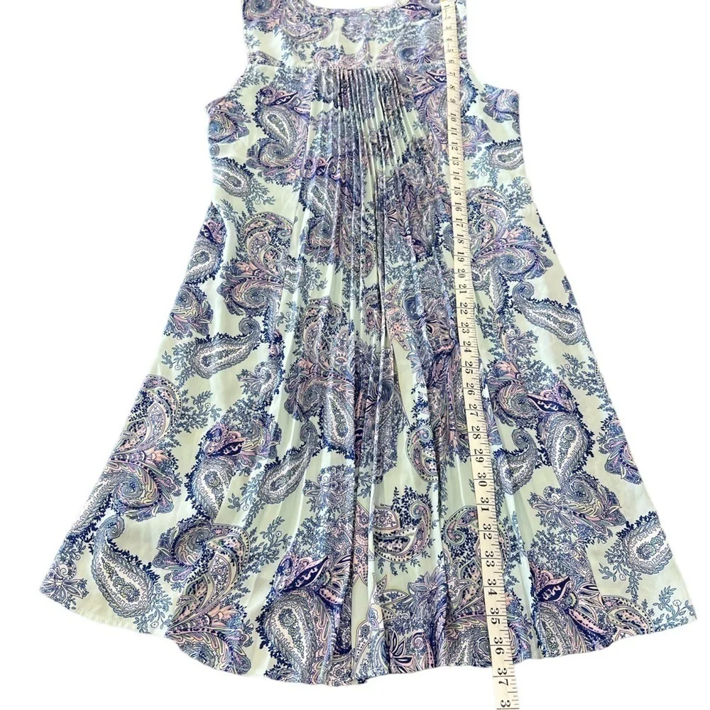 DR2 Daniel Rainn Blue Purple Paisley Pleated Swing Dress Size Small - Picture 8 of 8